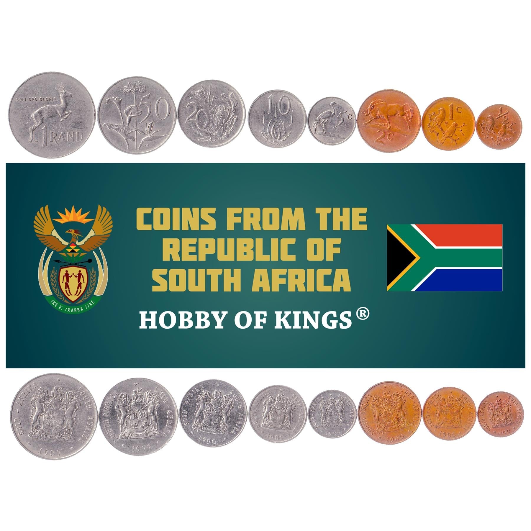 South African 8 Coin Set 1/2 1 2 5 10 20 50 Cents 1 Rand 1970 - 1990