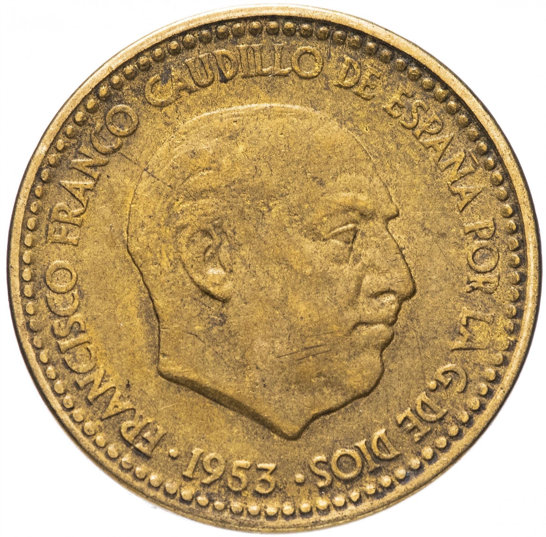 Spain 1 Peseta - Francisco Franco 1st portrait Coin KM775 1946 - 1963