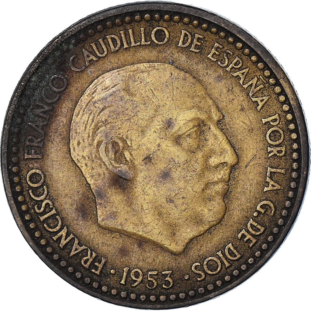 Spain 1 Peseta - Francisco Franco 1st portrait Coin KM775 1946 - 1963