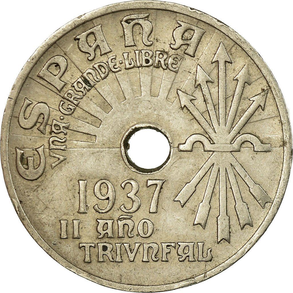 Spain 25 Centimos - 2nd Triumphant Year Coin KM753 1937 Soccer