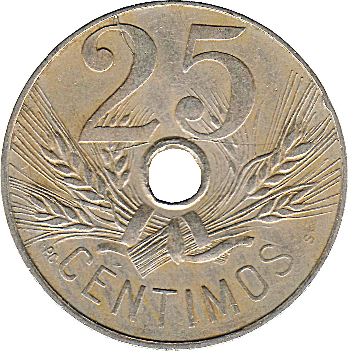 Spain | 25 Centimos Coin | KM742 | Hammer | Hole | 1927