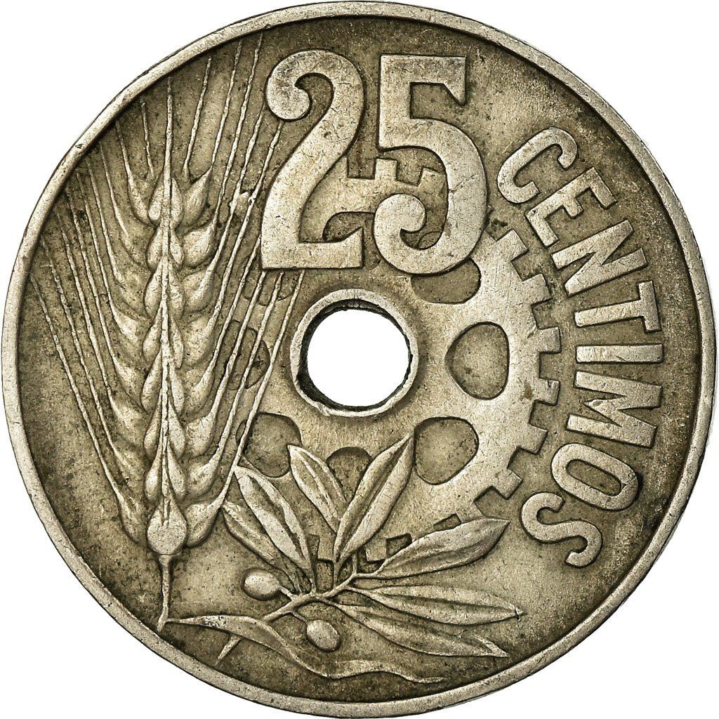 Spain 25 Centimos - II Republic Coin KM751 1934 Soccer