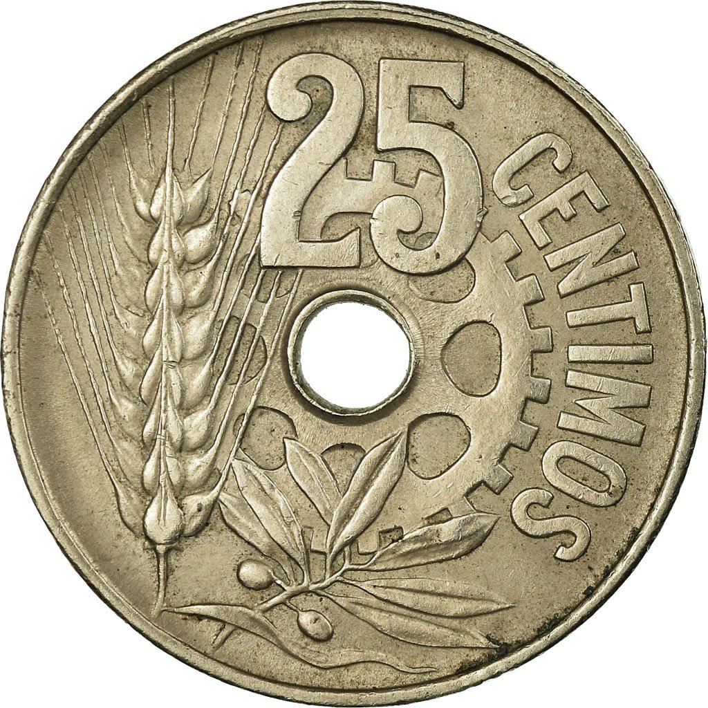 Spain 25 Centimos - II Republic Coin KM751 1934 Soccer