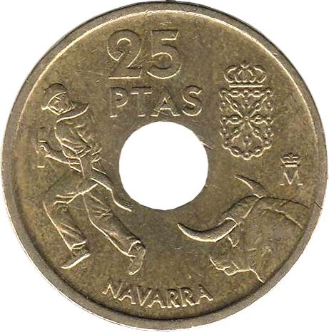 Spain 25 Pesetas Navarre Coin KM1007 1999