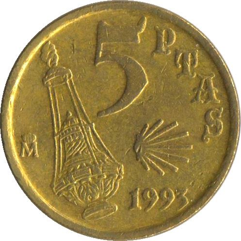 Spain 5 Pesetas Jacobeo Coin 1993 KM 919