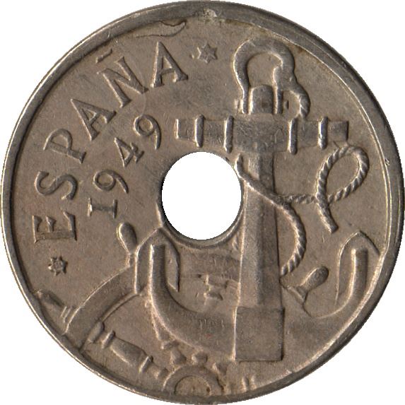 Spain 50 Centimos Coin | Anchor - Arrows up | KM777 | 1949 - 1963