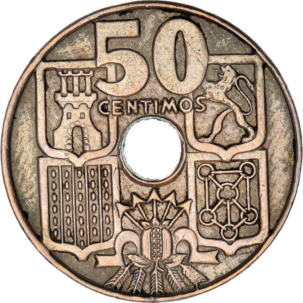 Spain 50 Centimos Coin | Anchor - Arrows up | KM777 | 1949 - 1963