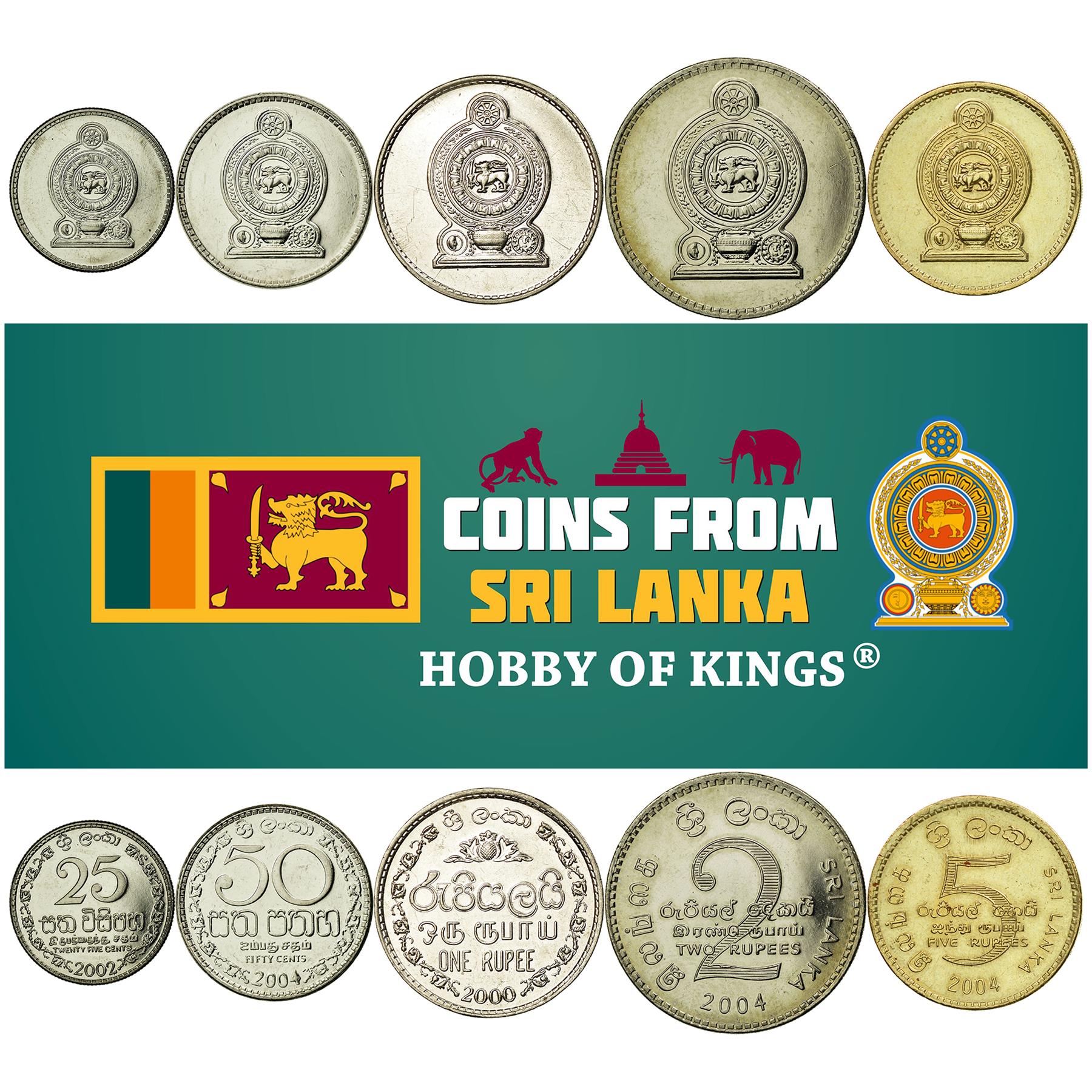 Sri Lankan 5 Coin Set 25 50 Cents 1 2 5 Rupees | Sri Lanka | 1996 - 2004