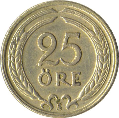 Sweden 25 Ore Coin | King Gustaf V | 1921 - 1947