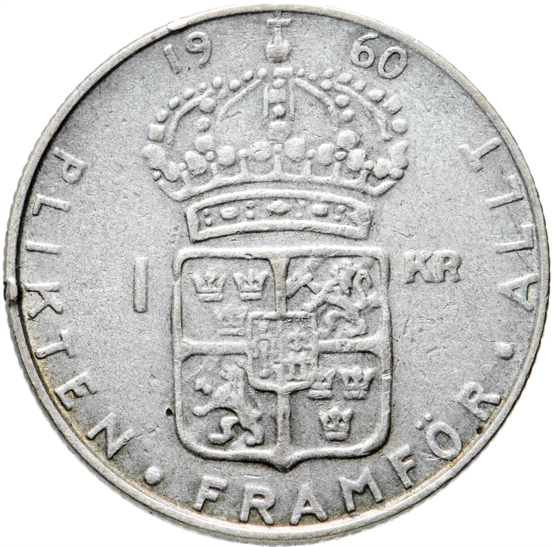 Swedish 1 Krona Coin | Gustaf VI Adolf | Sweden | 1952 - 1968