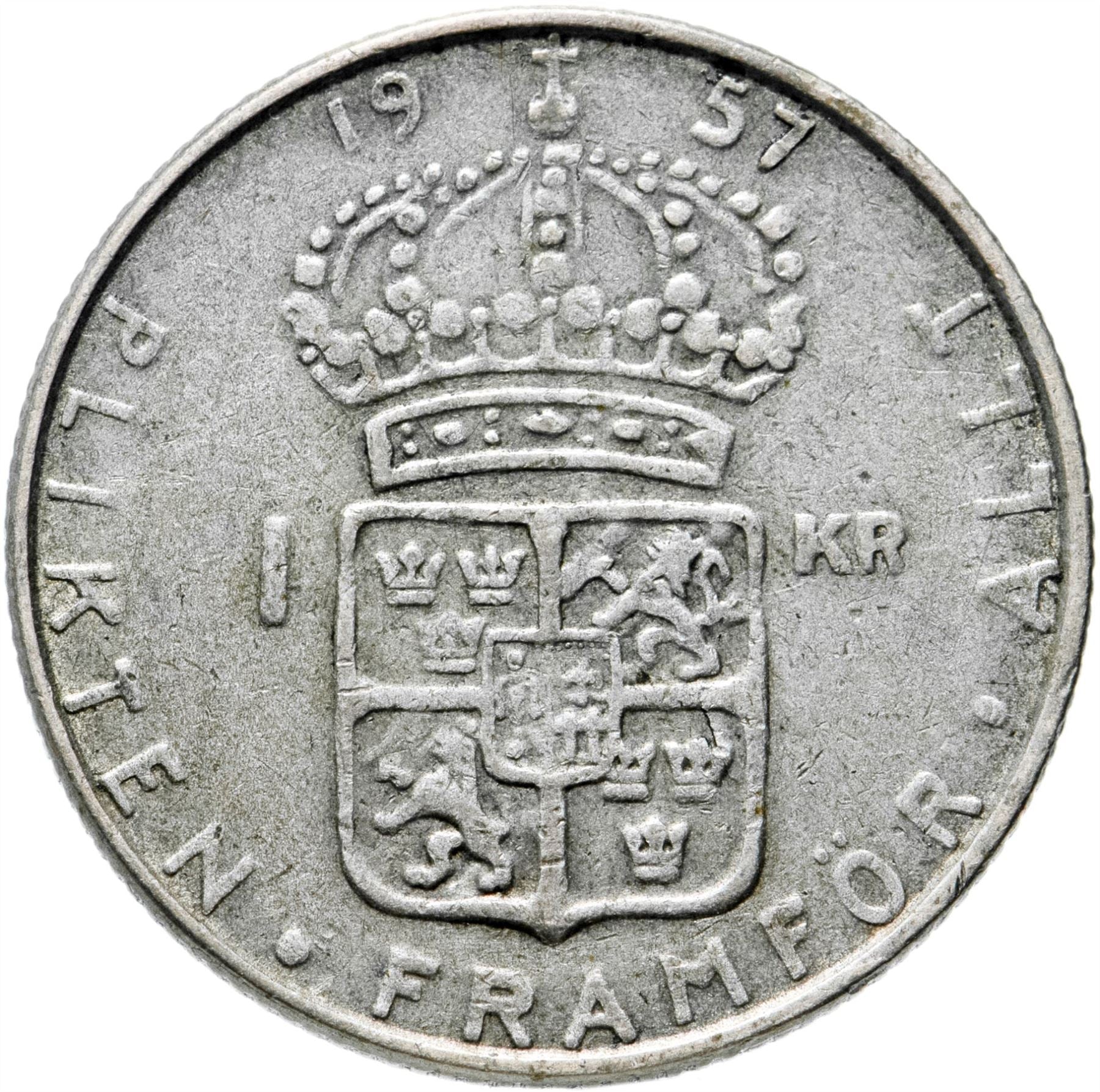 Swedish 1 Krona Coin | Gustaf VI Adolf | Sweden | 1952 - 1968