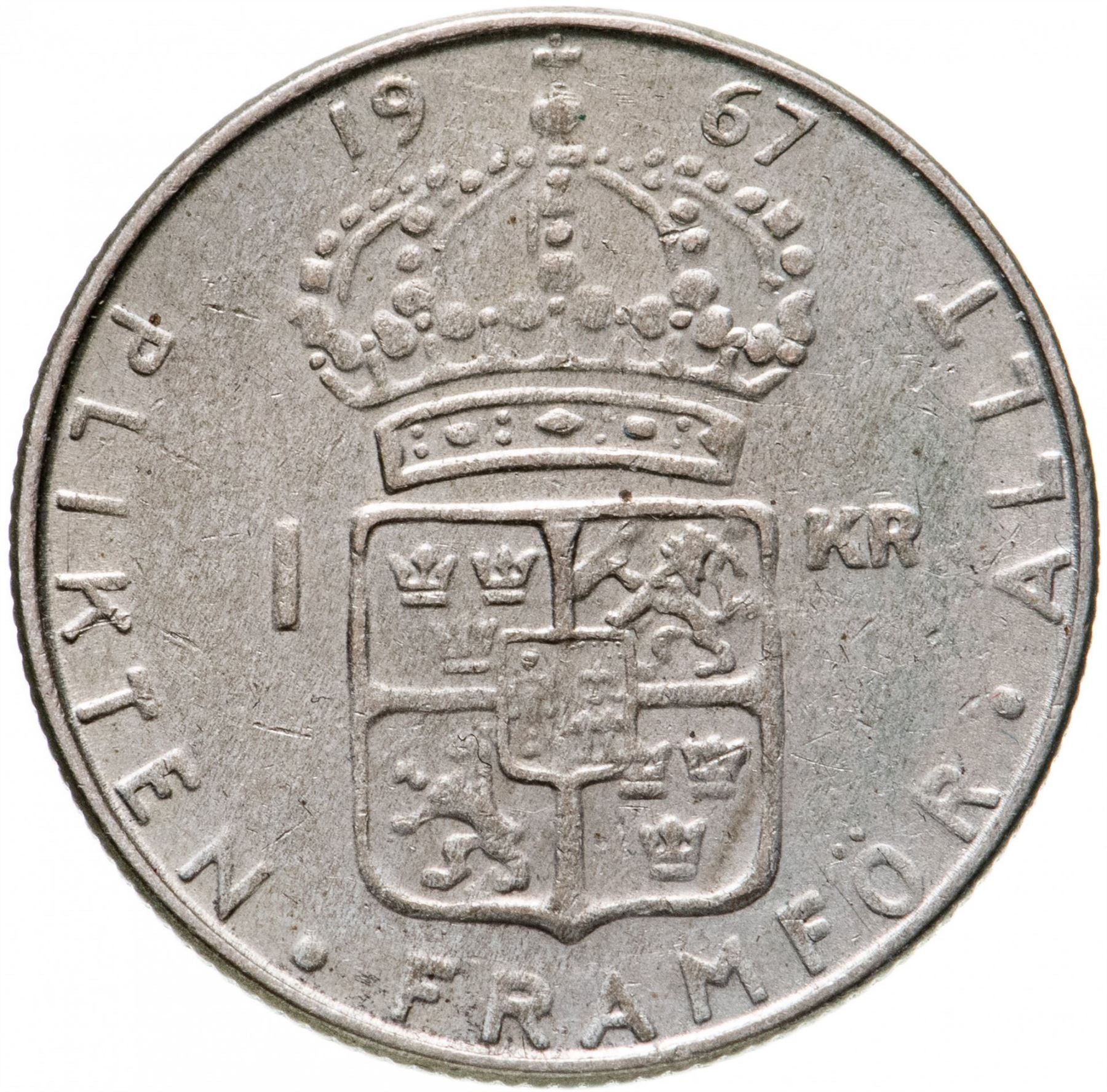 Swedish 1 Krona Coin | Gustaf VI Adolf | Sweden | 1952 - 1968