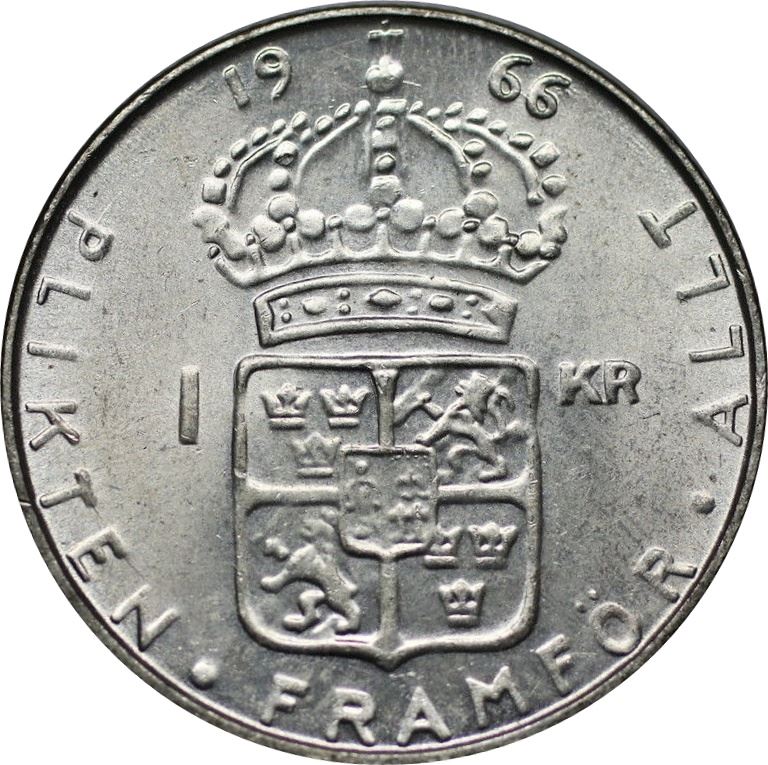 Swedish 1 Krona Coin | Gustaf VI Adolf | Sweden | 1952 - 1968