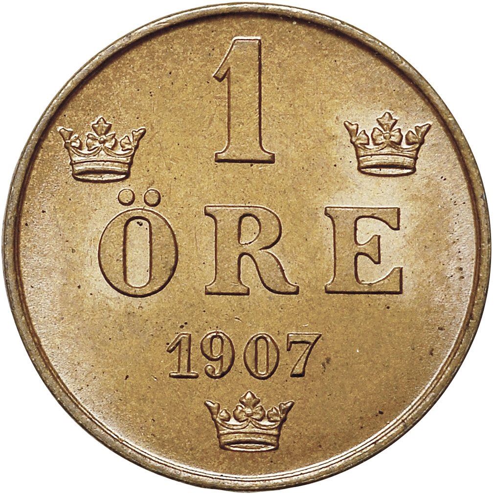 Swedish 1 Ore Coin | King Oscar II | Sweden | 1906 - 1907