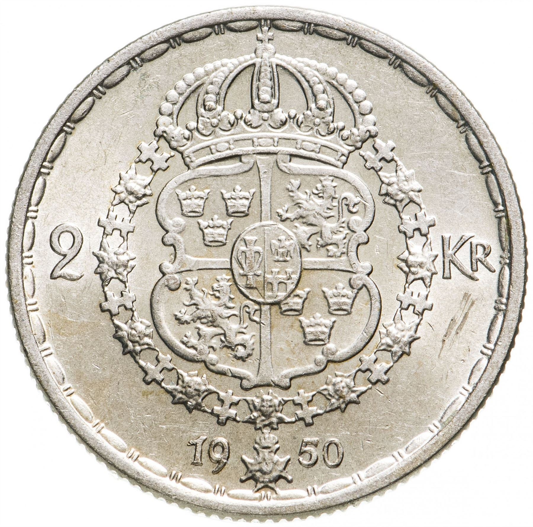 Swedish 2 Kronor Coin | King Gustaf V | Sweden | 1942 - 1950