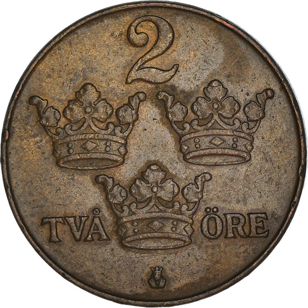 Swedish 2 Ore Coin | King Gustaf V | Sweden | 1909 - 1950