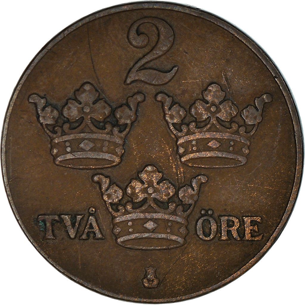 Swedish 2 Ore Coin | King Gustaf V | Sweden | 1909 - 1950