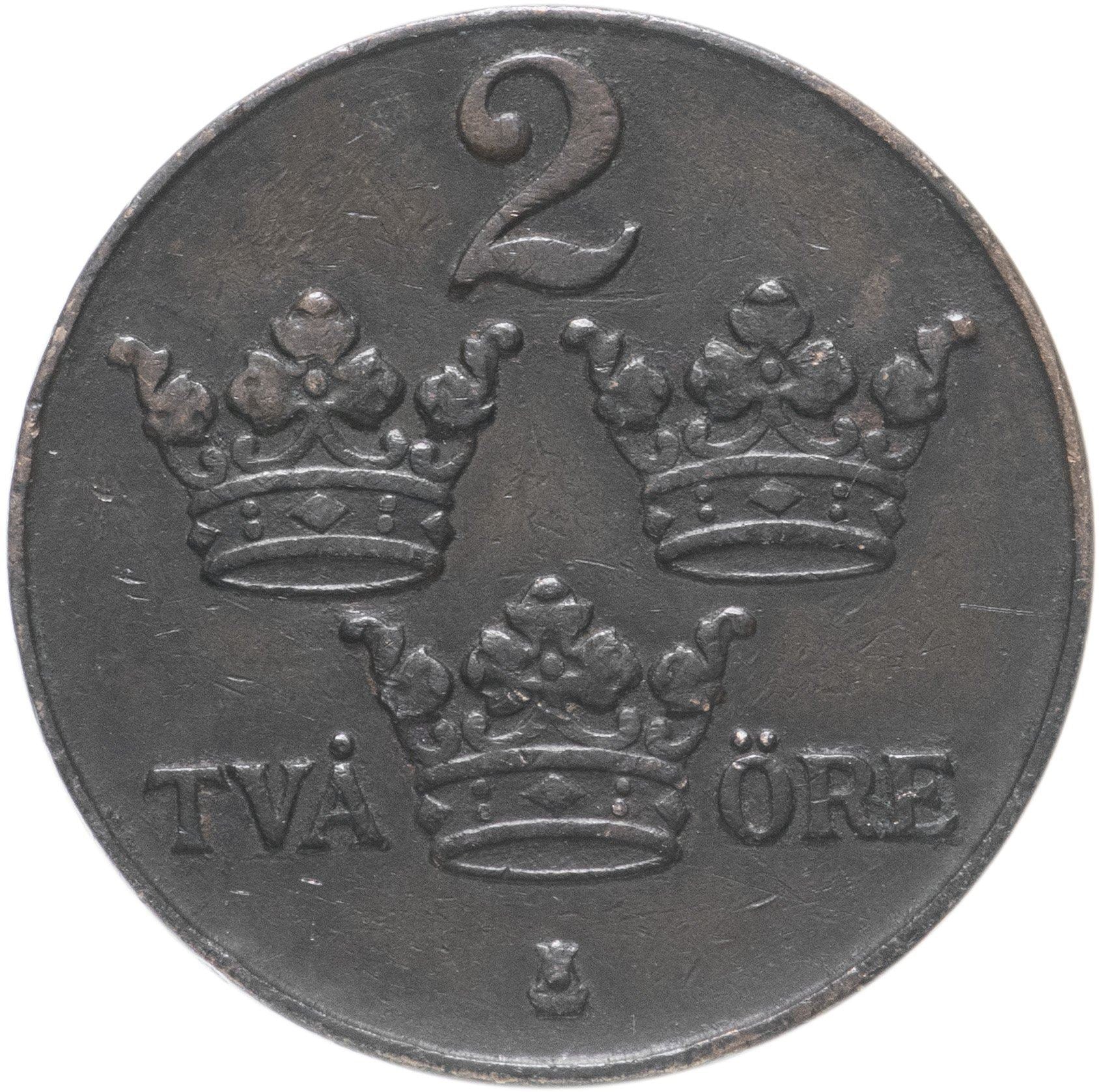 Swedish 2 Ore Coin | King Gustaf V | Sweden | 1909 - 1950