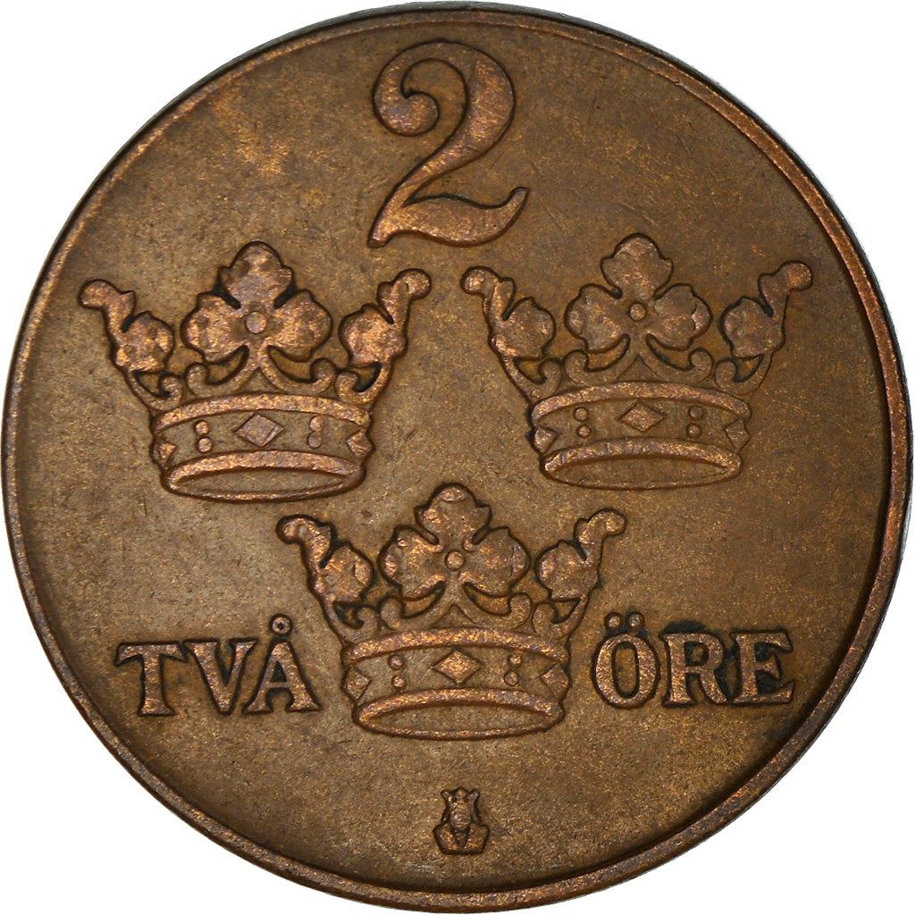 Swedish 2 Ore Coin | King Gustaf V | Sweden | 1909 - 1950