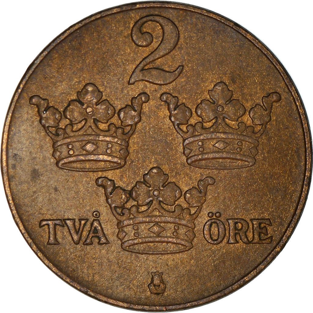 Swedish 2 Ore Coin | King Gustaf V | Sweden | 1909 - 1950