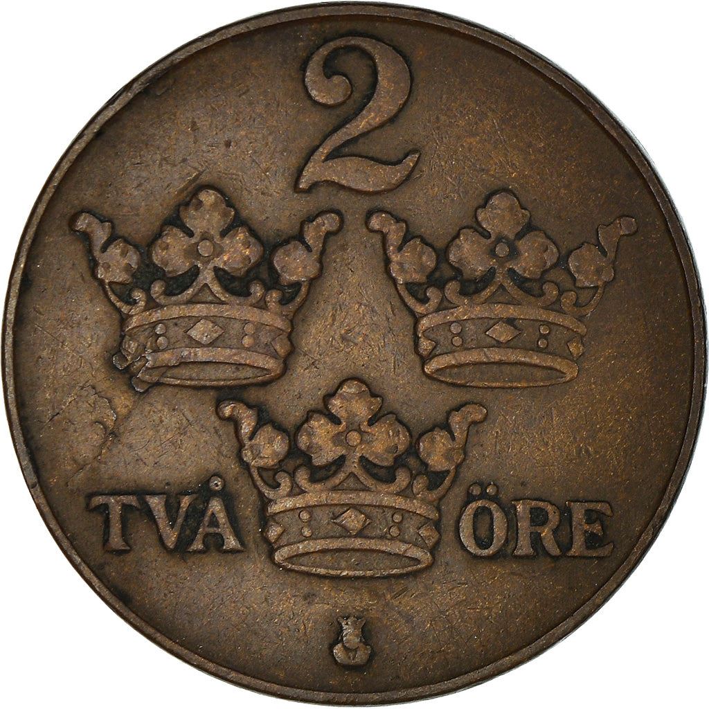 Swedish 2 Ore Coin | King Gustaf V | Sweden | 1909 - 1950