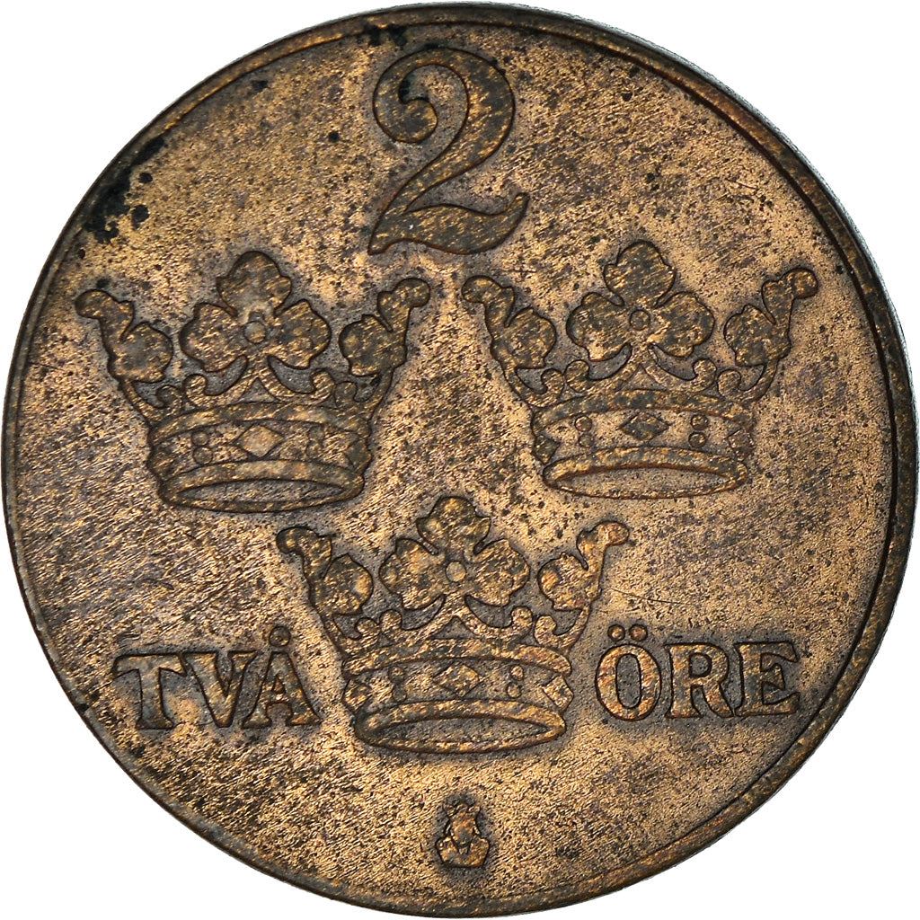 Swedish 2 Ore Coin | King Gustaf V | Sweden | 1909 - 1950