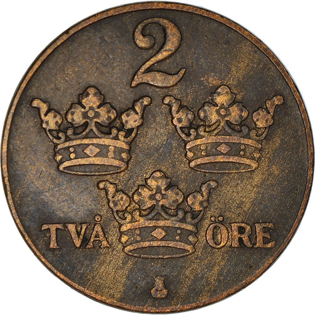 Swedish 2 Ore Coin | King Gustaf V | Sweden | 1909 - 1950