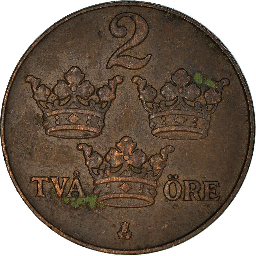 Swedish 2 Ore Coin | King Gustaf V | Sweden | 1909 - 1950