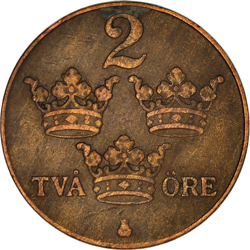 Swedish 2 Ore Coin | King Gustaf V | Sweden | 1909 - 1950