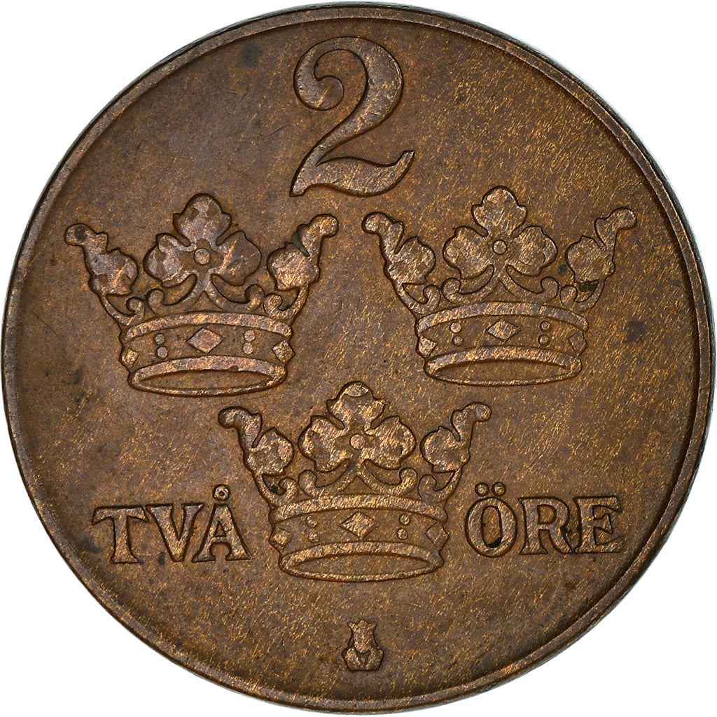 Swedish 2 Ore Coin | King Gustaf V | Sweden | 1909 - 1950