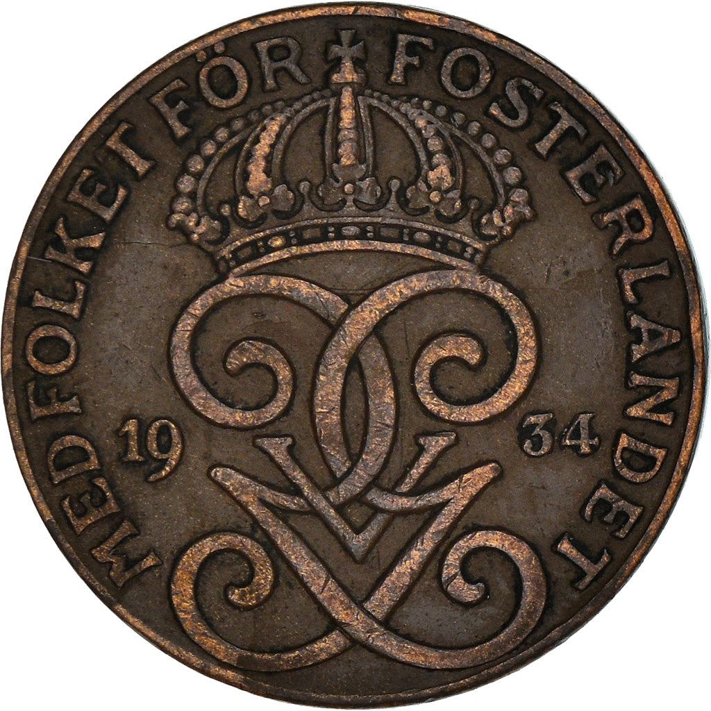 Swedish 2 Ore Coin | King Gustaf V | Sweden | 1909 - 1950