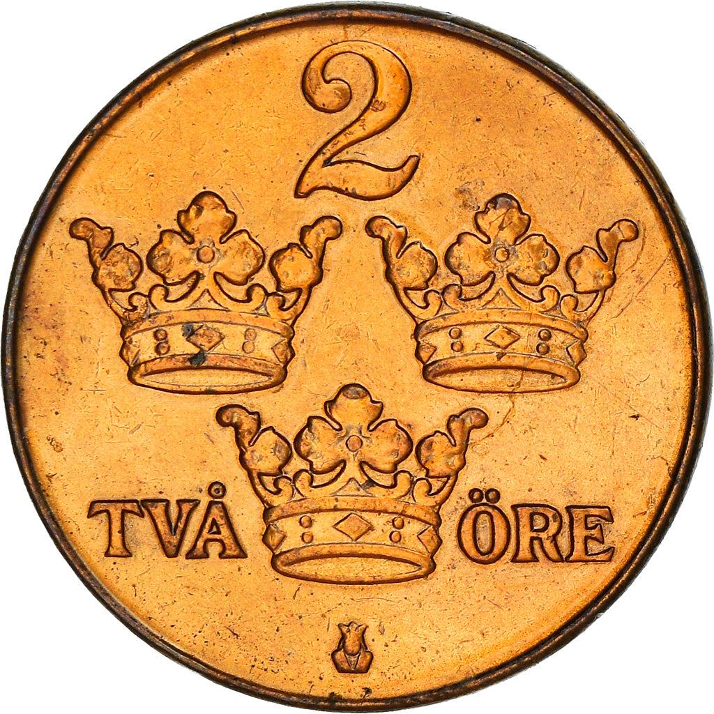 Swedish 2 Ore Coin | King Gustaf V | Sweden | 1909 - 1950