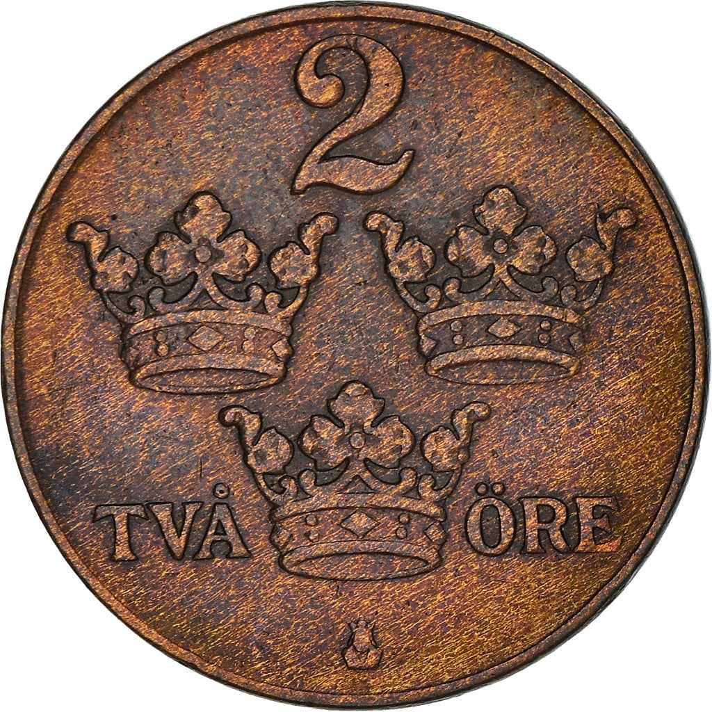 Swedish 2 Ore Coin | King Gustaf V | Sweden | 1909 - 1950