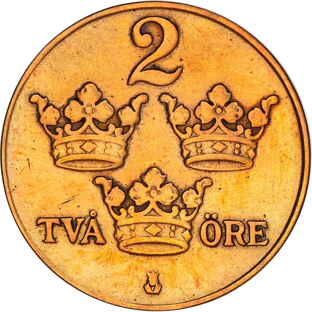 Swedish 2 Ore Coin | King Gustaf V | Sweden | 1909 - 1950