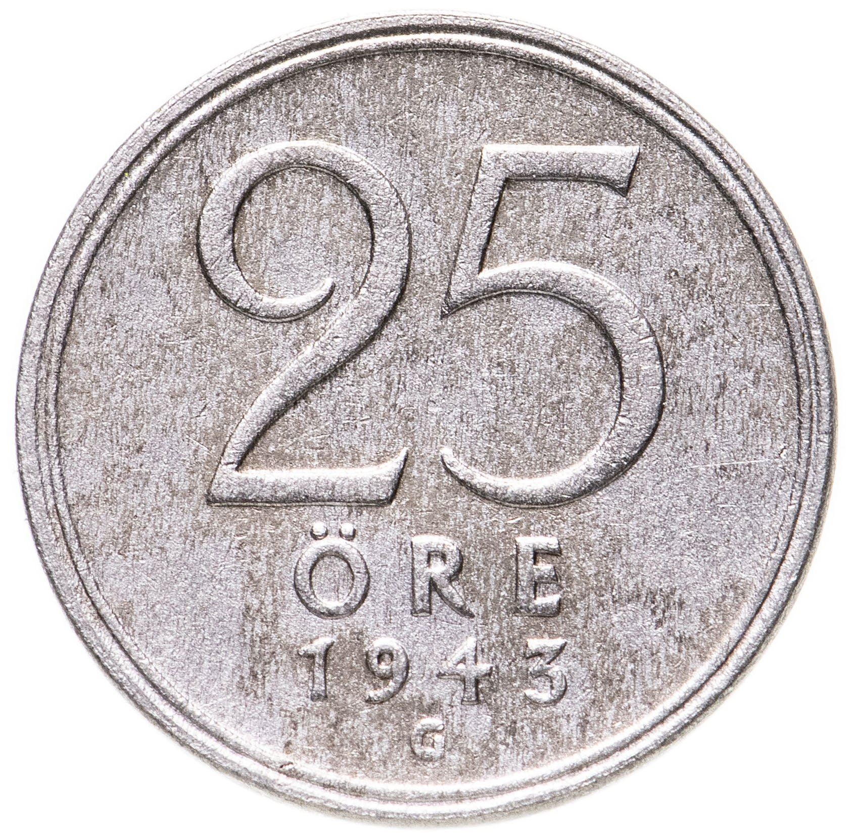 Swedish 25 Ore Coin | King Gustaf V | Sweden | 1943 - 1950