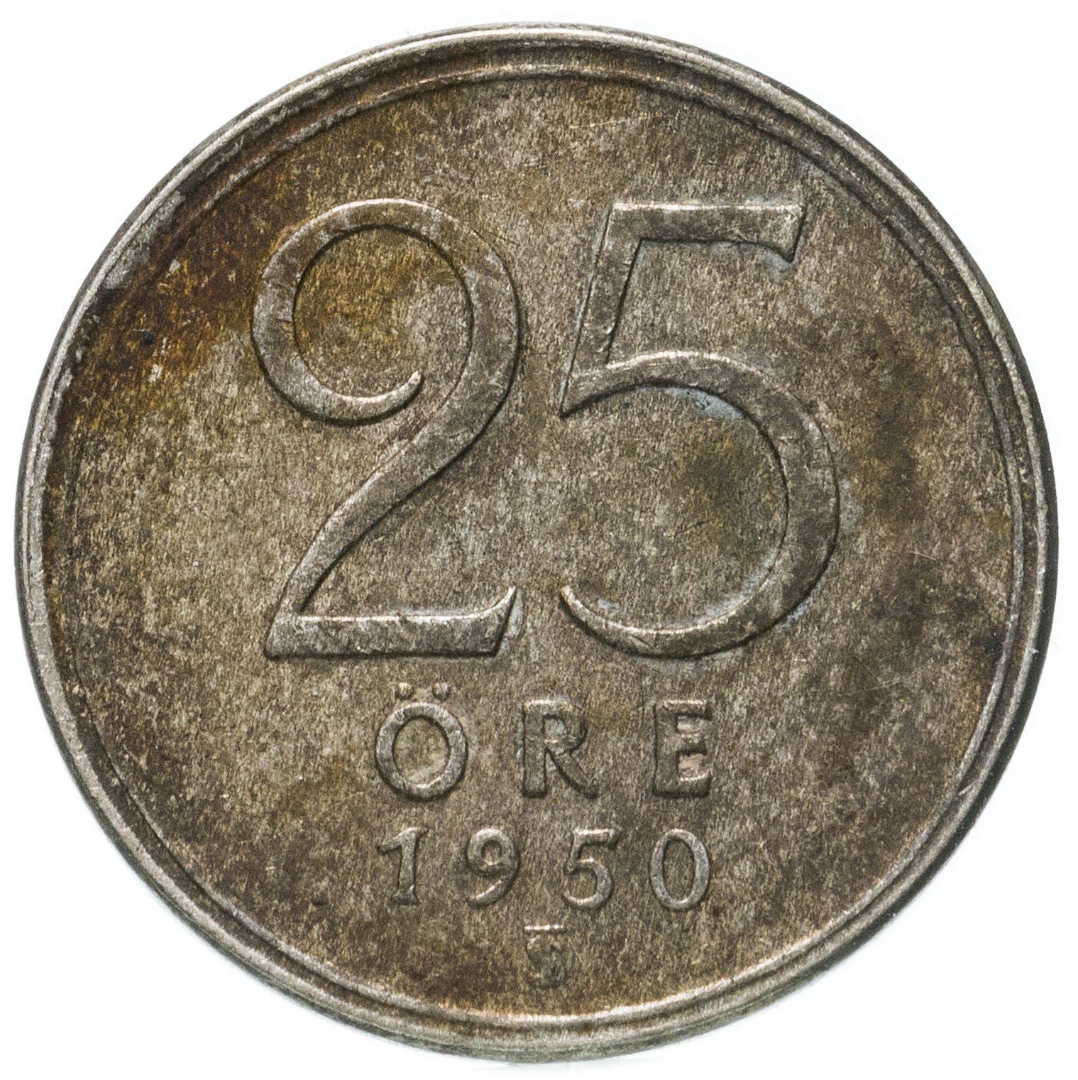 Swedish 25 Ore Coin | King Gustaf V | Sweden | 1943 - 1950