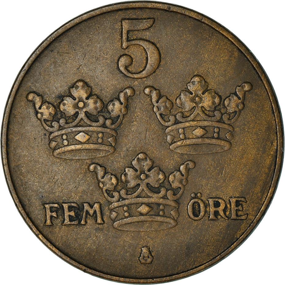 Swedish 5 Ore Coin | King Gustaf V | Sweden | 1910 - 1950