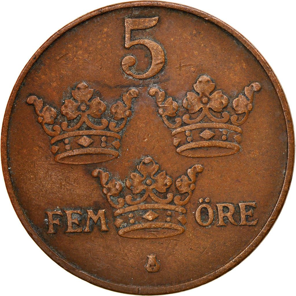 Swedish 5 Ore Coin | King Gustaf V | Sweden | 1910 - 1950