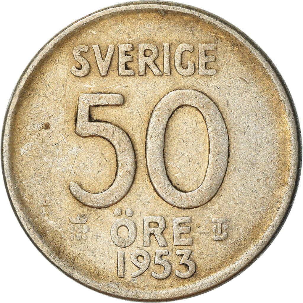 Swedish 50 Ore Coin | King Gustaf VI Adolf | Crown | Sweden | 1952 - 1961