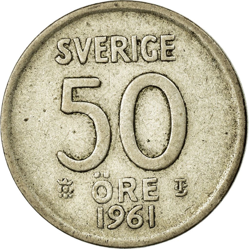 Swedish 50 Ore Coin | King Gustaf VI Adolf | Crown | Sweden | 1952 - 1961