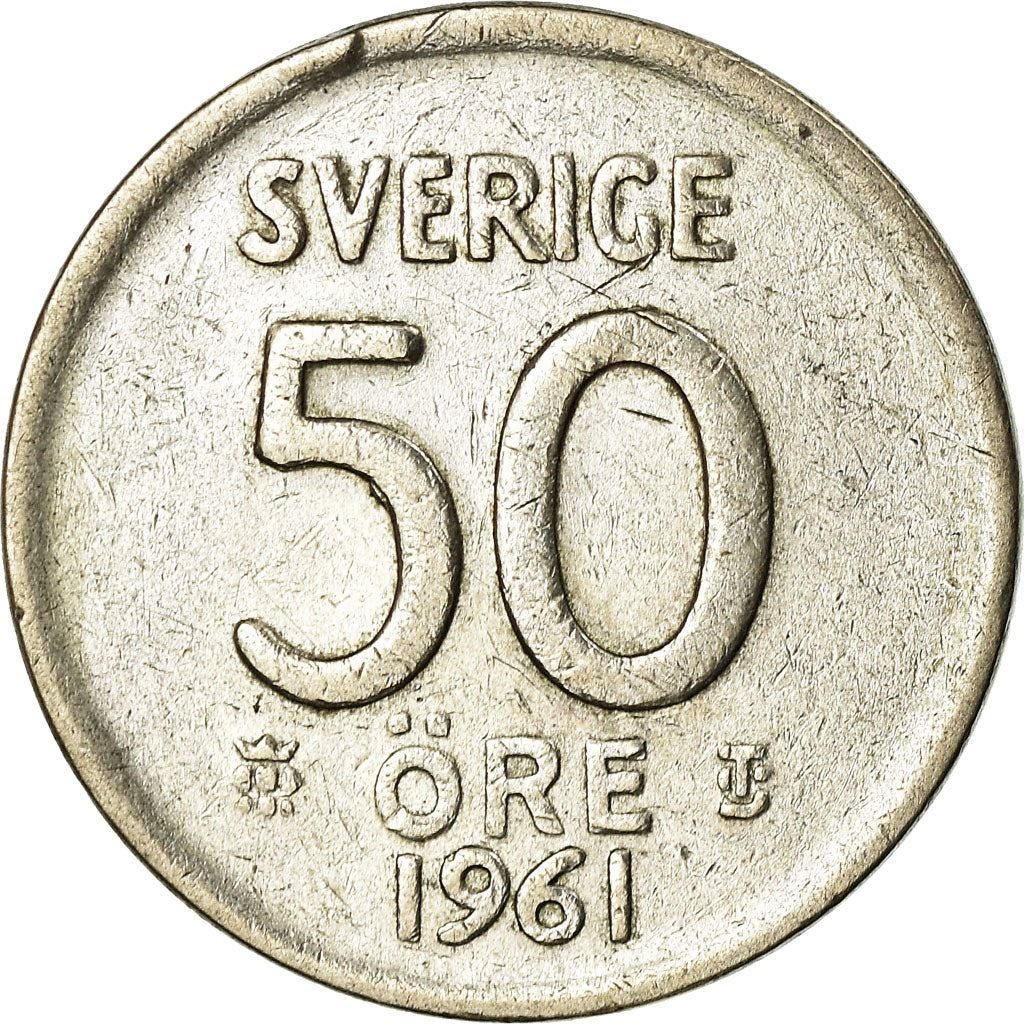 Swedish 50 Ore Coin | King Gustaf VI Adolf | Crown | Sweden | 1952 - 1961