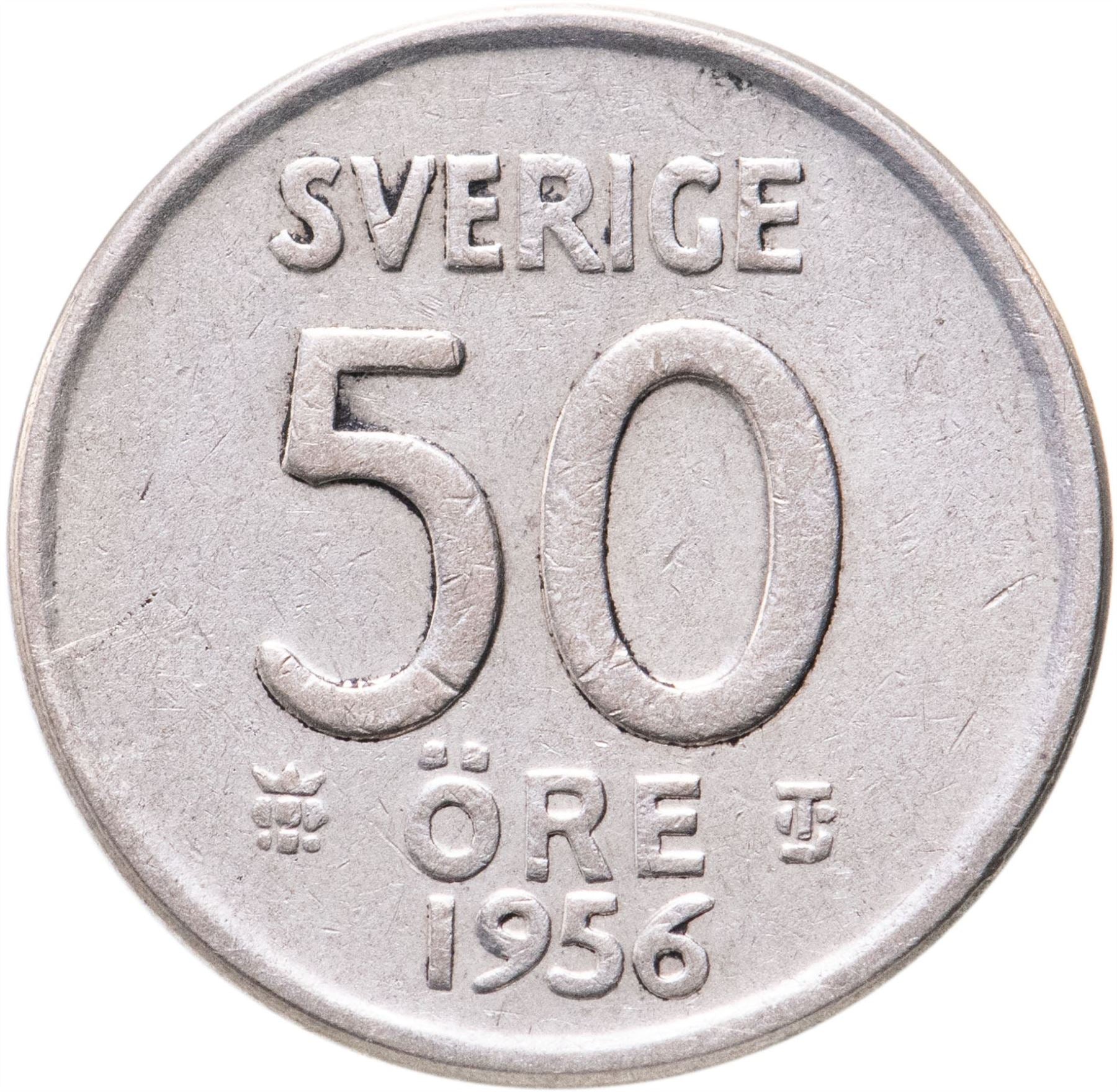 Swedish 50 Ore Coin | King Gustaf VI Adolf | Crown | Sweden | 1952 - 1961