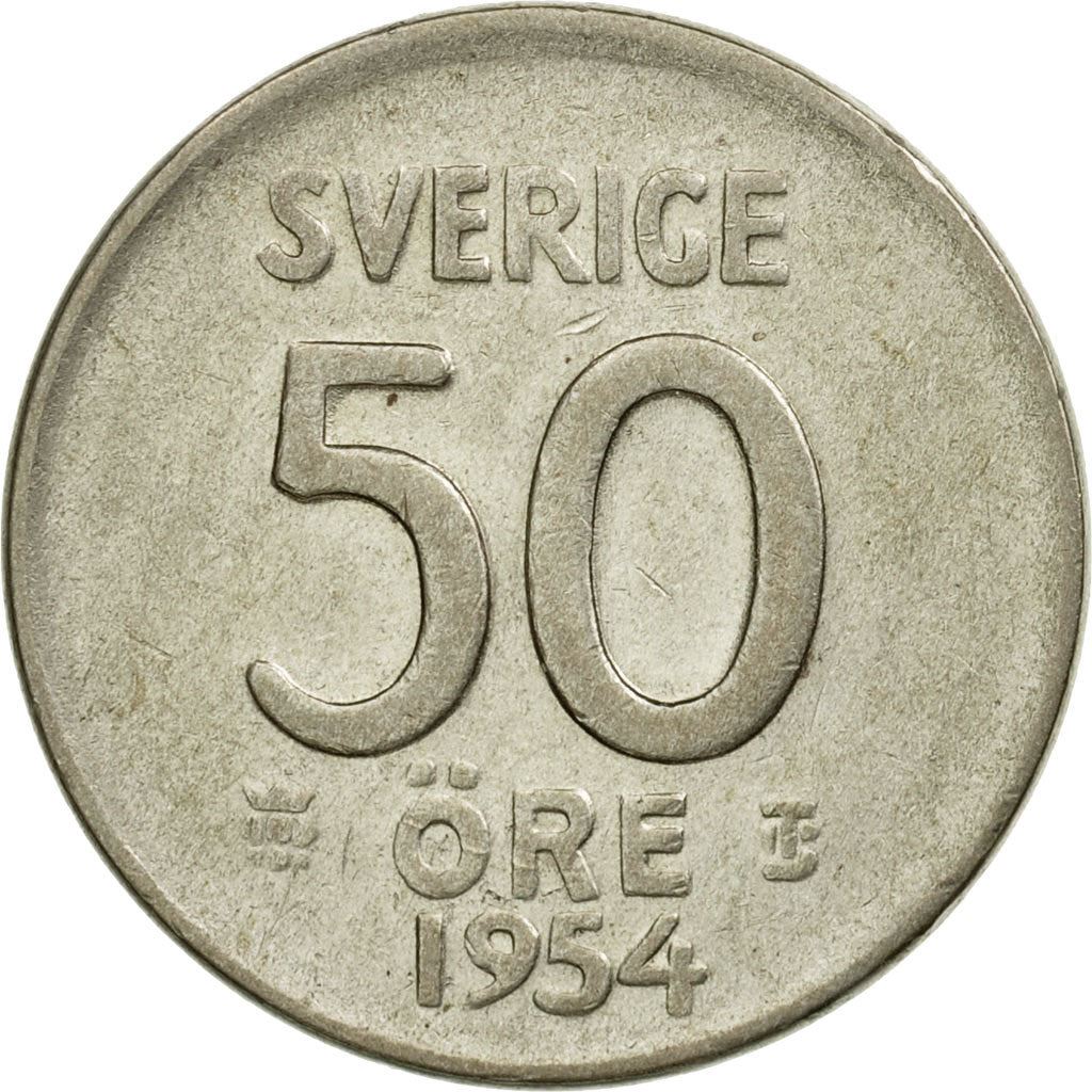 Swedish 50 Ore Coin | King Gustaf VI Adolf | Crown | Sweden | 1952 - 1961