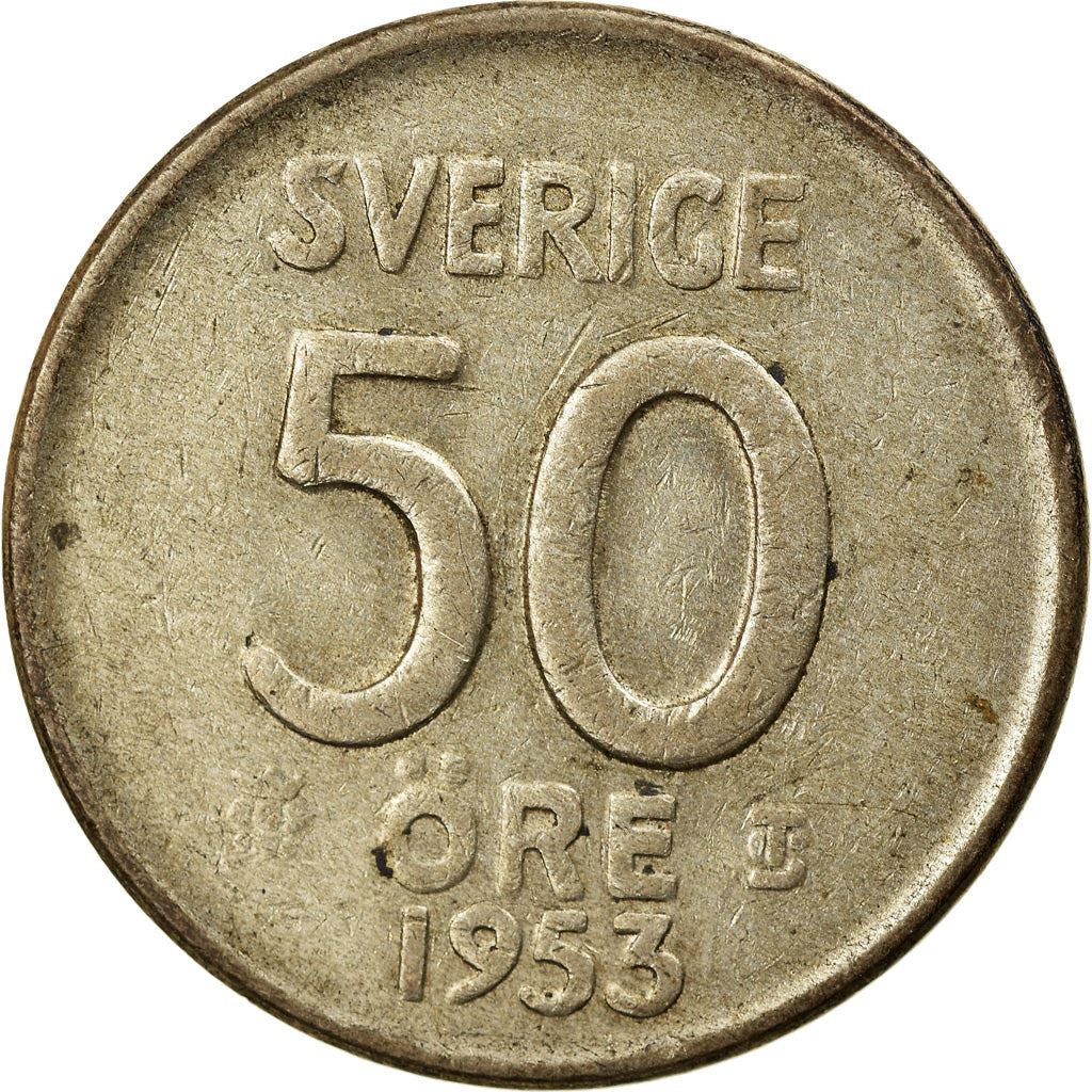 Swedish 50 Ore Coin | King Gustaf VI Adolf | Crown | Sweden | 1952 - 1961