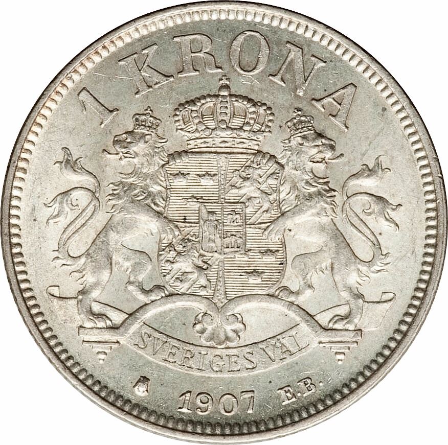 Swedish Coin 1 Krona | King Oscar II | Sweden | 1906 - 1907