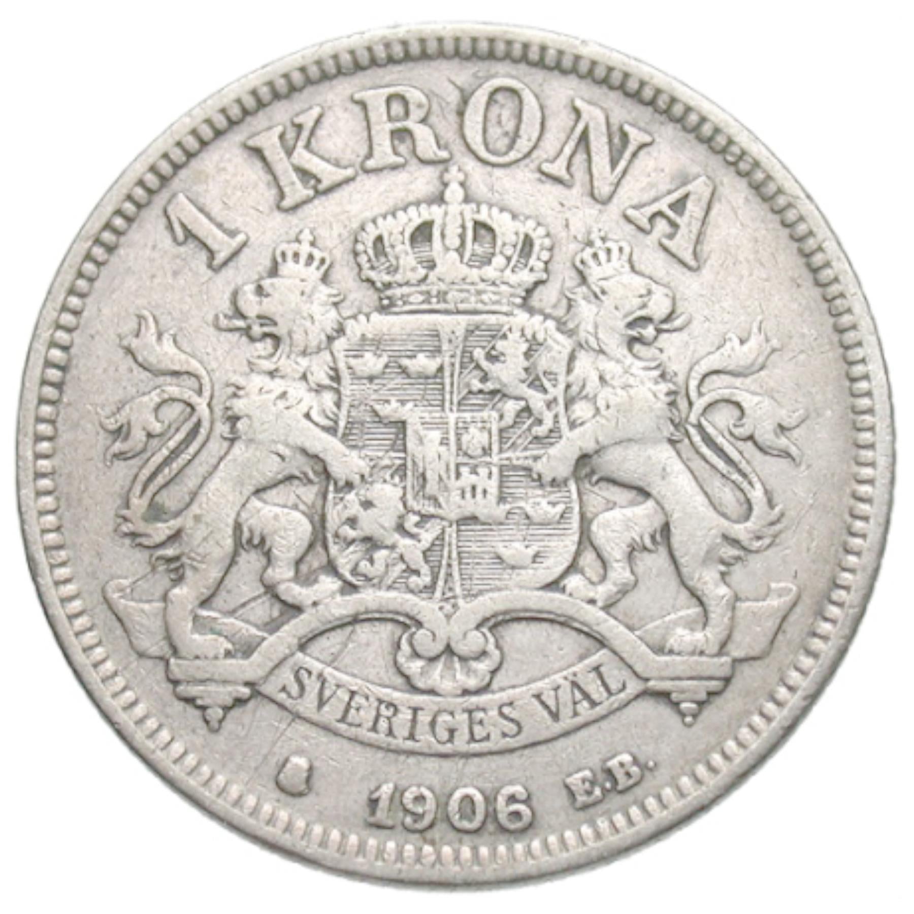 Swedish Coin 1 Krona | King Oscar II | Sweden | 1906 - 1907