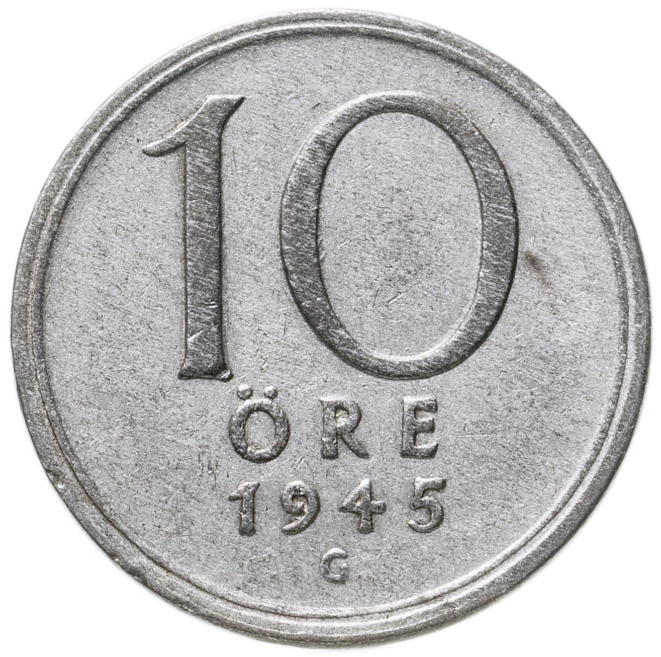 Swedish Coin 10 Ore Coin | King Gustaf V | Sweden | 1942 - 1950