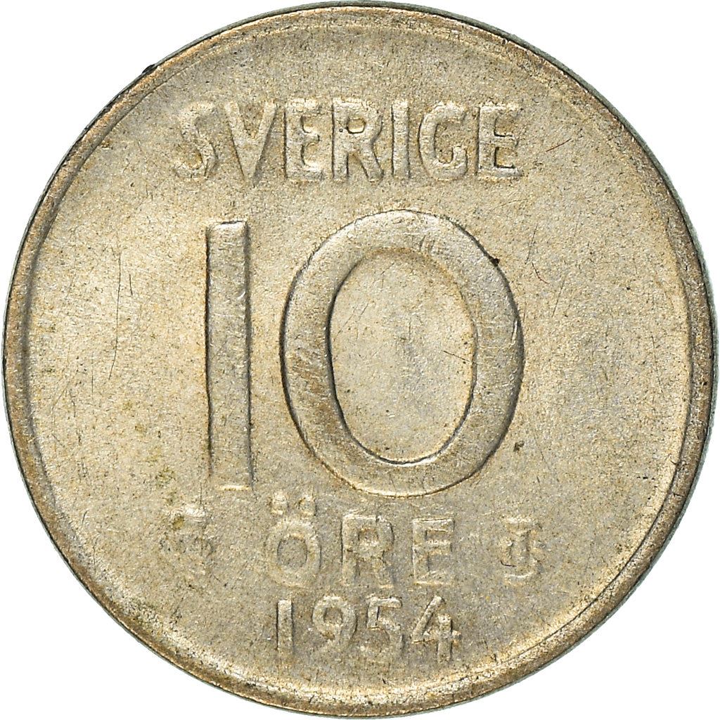 Swedish Coin 10 Ore Coin | King Gustaf VI Adolf | Crown | Sweden | 1952 - 1962