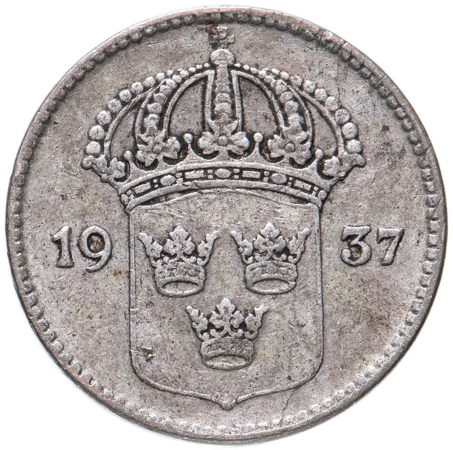 Swedish Coin 10 Öre | King Gustaf V | Crown | Sweden | 1909 - 1942