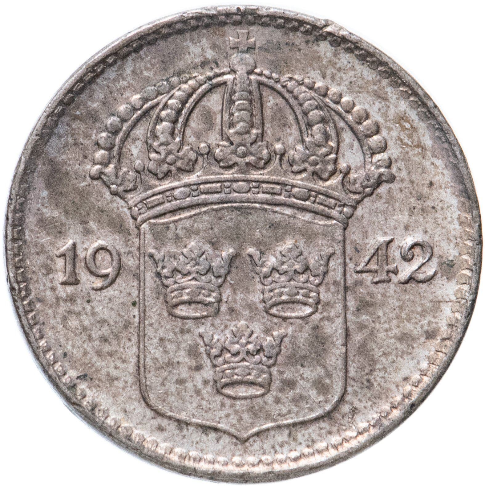 Swedish Coin 10 Öre | King Gustaf V | Crown | Sweden | 1909 - 1942